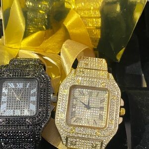 Black and Gold Rhinestone Watches two pieces